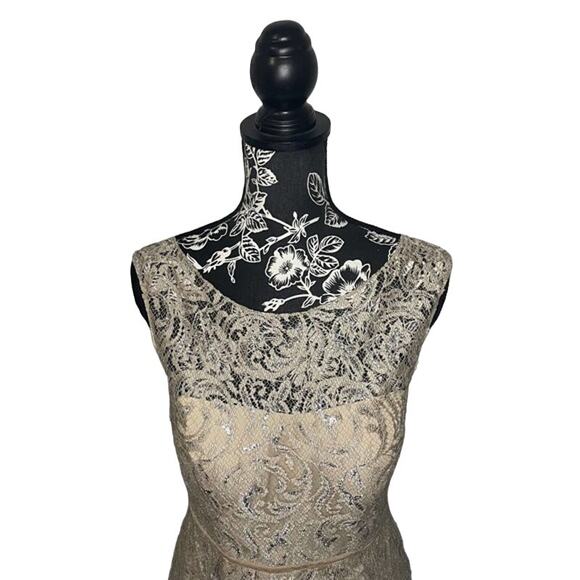 Jenny Yoo Harlow BHLDN Metallic Lace Above Knee Cocktail Dress Sandstone Size 6 - Picture 4 of 11